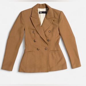 Zara Double-Breasted Tan Blazer